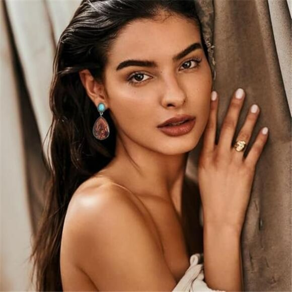 Western Earrings Outfit for Women Oval Silver Earrings Dangle Turquoise Western - Picture 4 of 8